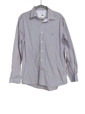 Lacoste Men’s Classic Fit White and Blue Striped Cotton Dress Shirt 42 US LARGE